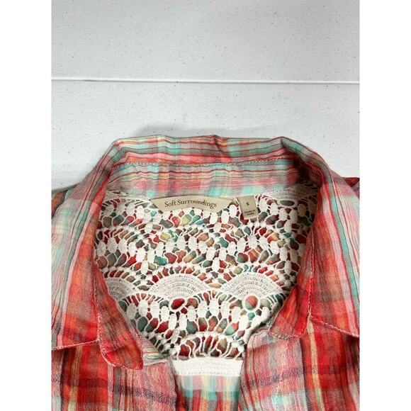 Soft Surrounding Red Plaid Shell Button Down Size Blouse Size Small - Picture 3 of 8
